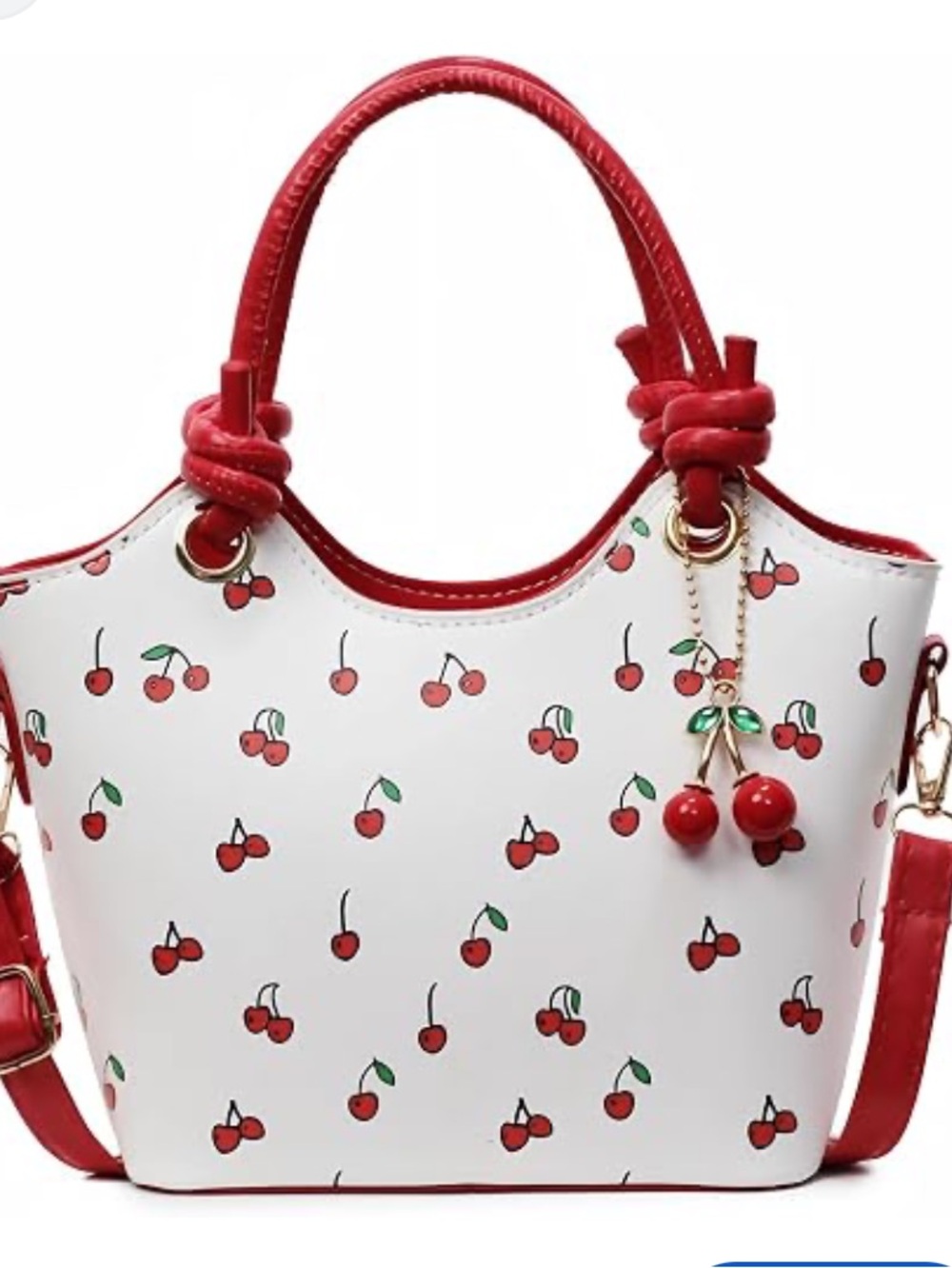 CHERRIES White & Red  Print Chain Charm Crossbody Bag NIB